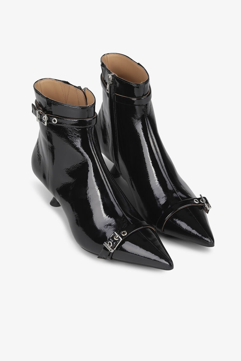 Black Naplack Kitten Heel Boots, Cotton, in colour Black - 2 - GANNI