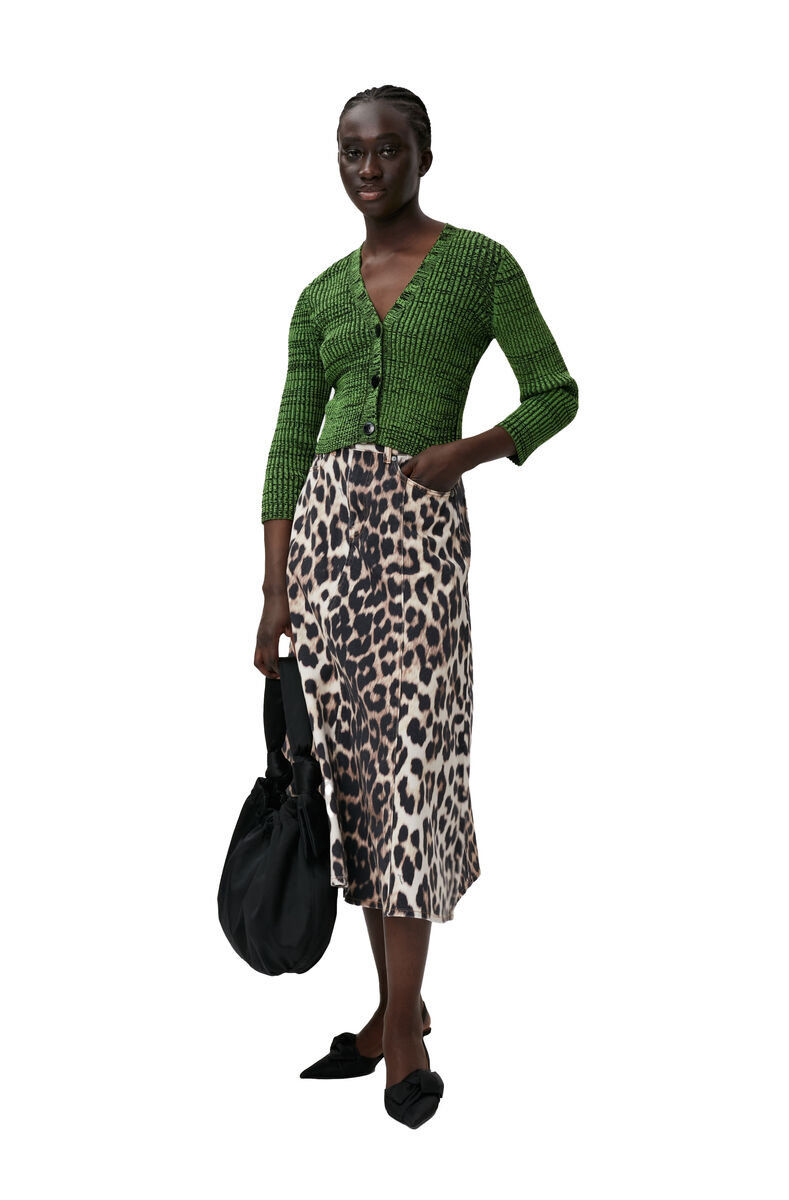 Green Cropped Melange Knit Cardigan, Elastane, in colour Kelly Green - 1 - GANNI