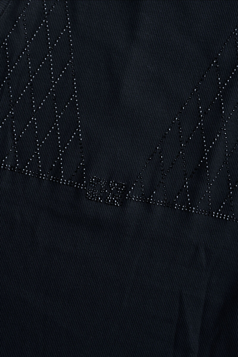 Black Soft Cotton Rib Rhinestone Top, Elastane, in colour Black - 5 - GANNI