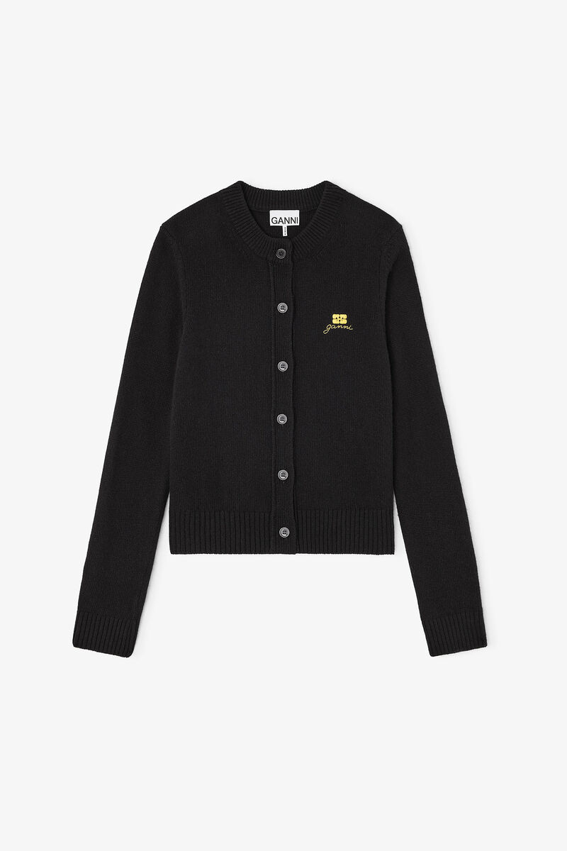 Wool Mix Cardigan, in colour Jet Black - 1 - GANNI