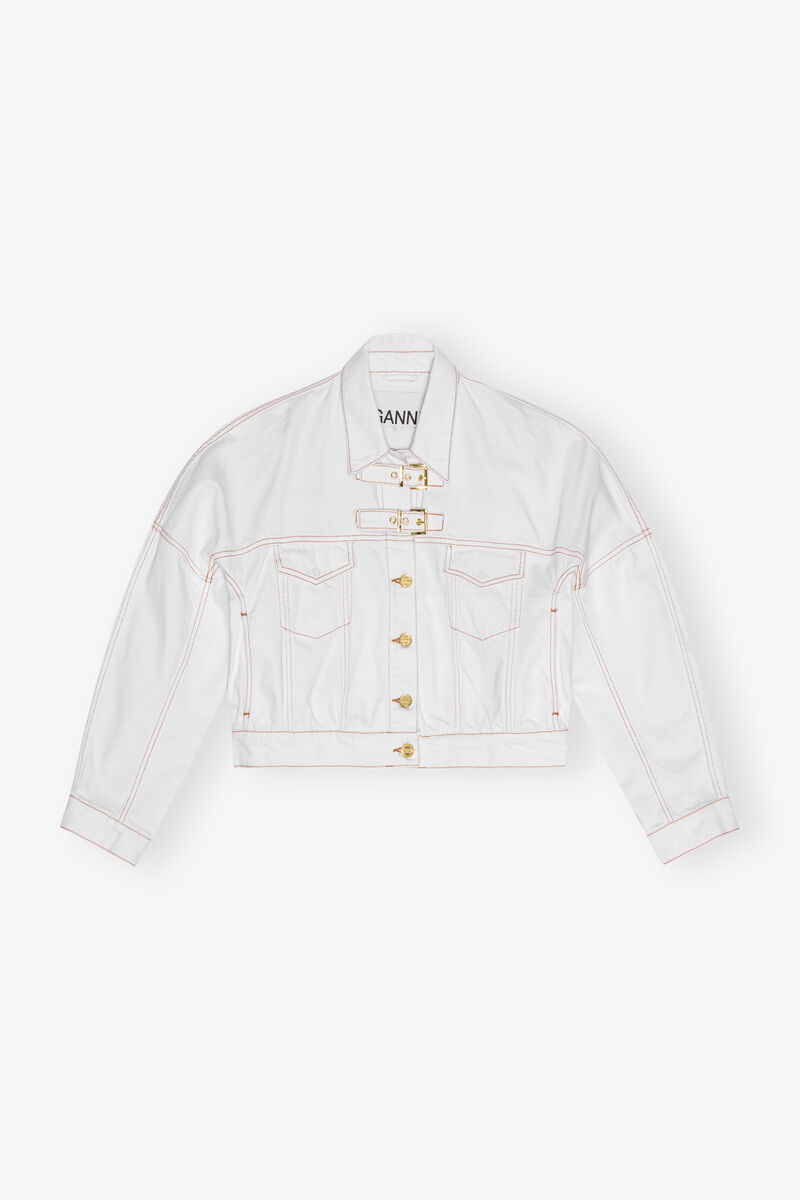White Organic Cotton Denim Jacket, Cotton, in colour Bright White - 1 - GANNI