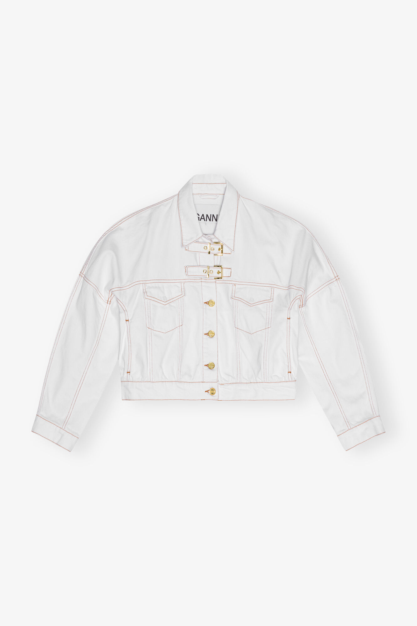 White Organic Cotton Denim Jacket, Cotton, in colour Bright White - 1 - GANNI