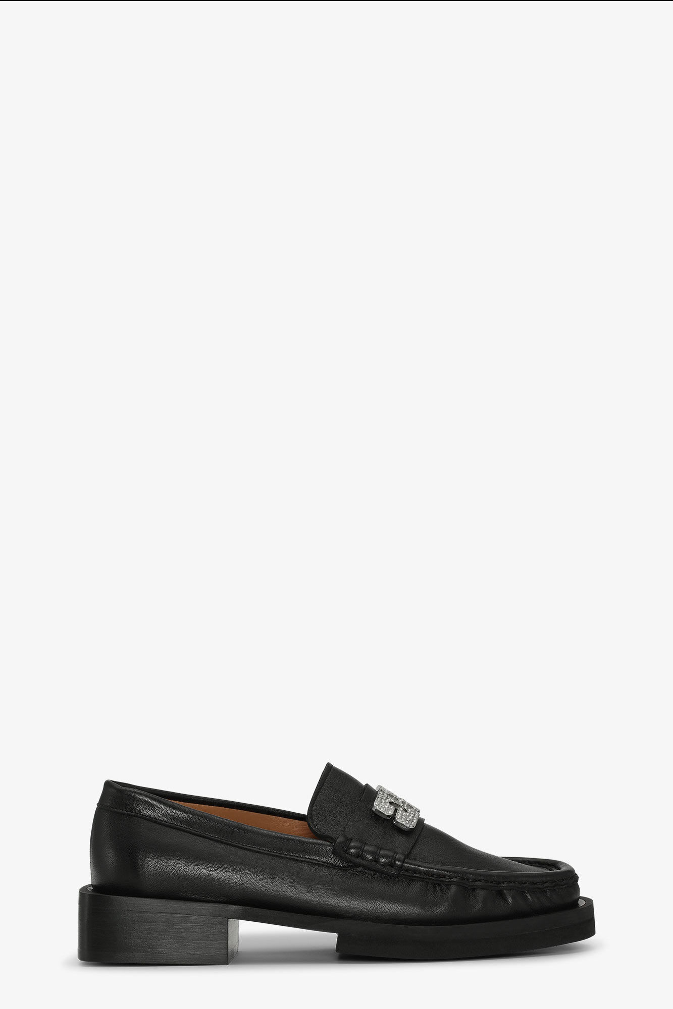 Black Rhinestone Logo Loafers, Calf Leather, in colour Black - 1 - GANNI