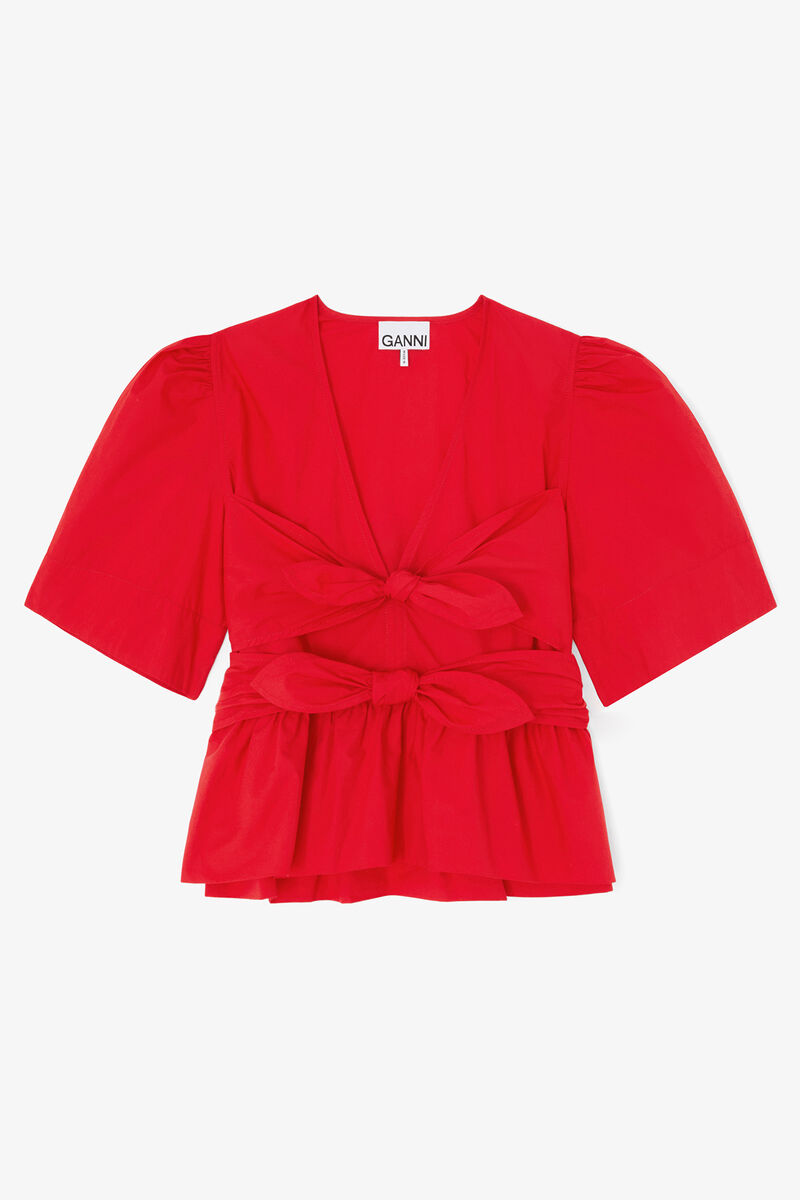 Blouse in Red Cotton, Organic Cotton, in colour Racing Red - 1 - GANNI
