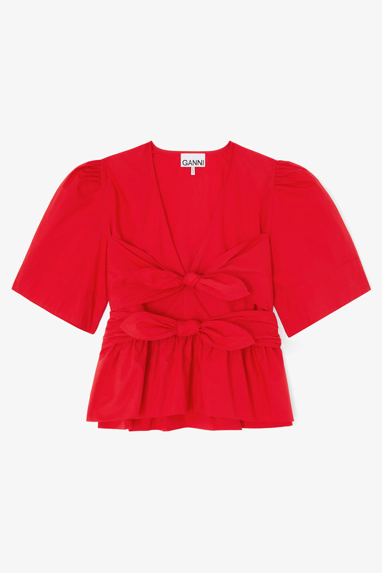 Blouse in Red Cotton, Organic Cotton, in colour Racing Red - 1 - GANNI
