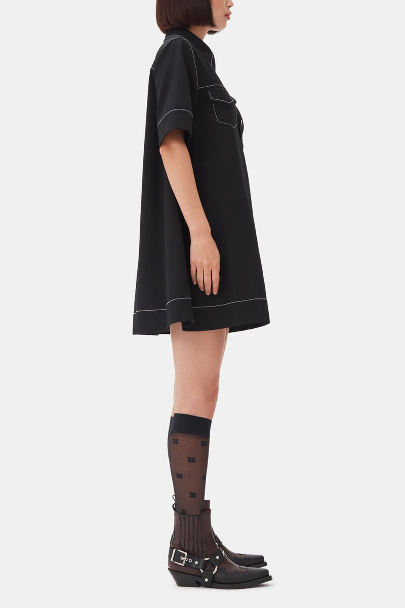 Black Crepe Mini Dress, Recycled Polyester, in colour Black - 3 - GANNI
