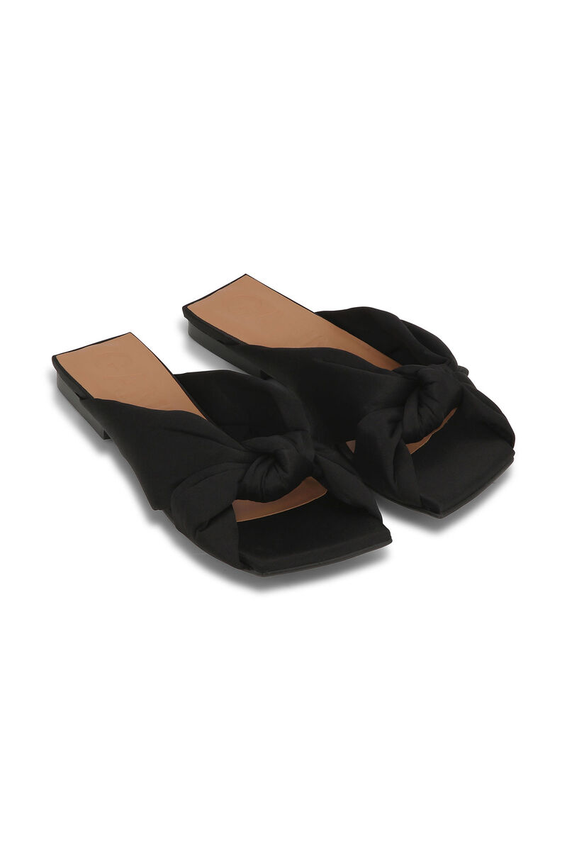 Black Soft Knot Flat Mules, Polyester, in colour Black - 3 - GANNI