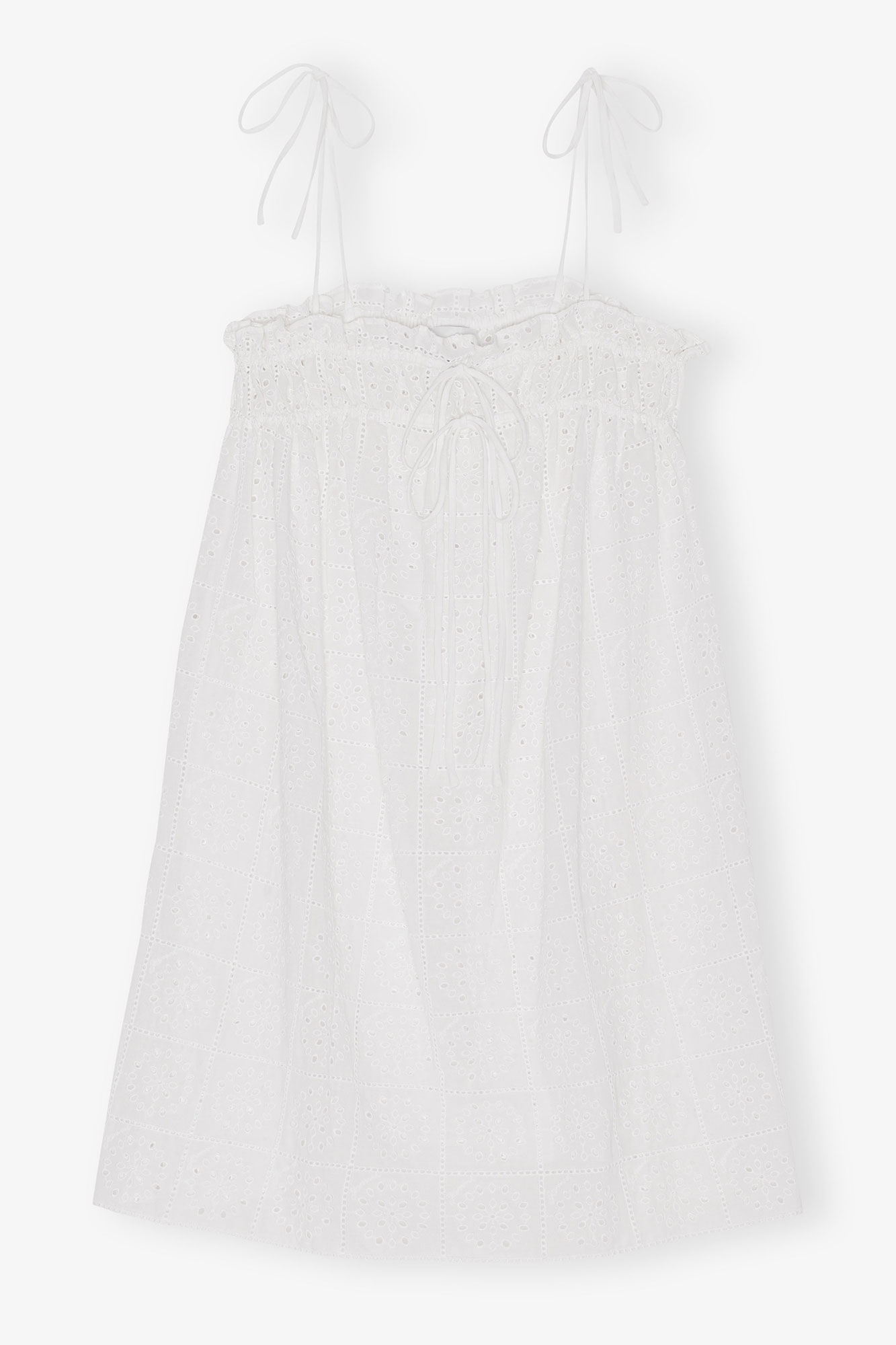 White Broderie Anglaise Strap Dress, Cotton, in colour Bright White - 3 - GANNI