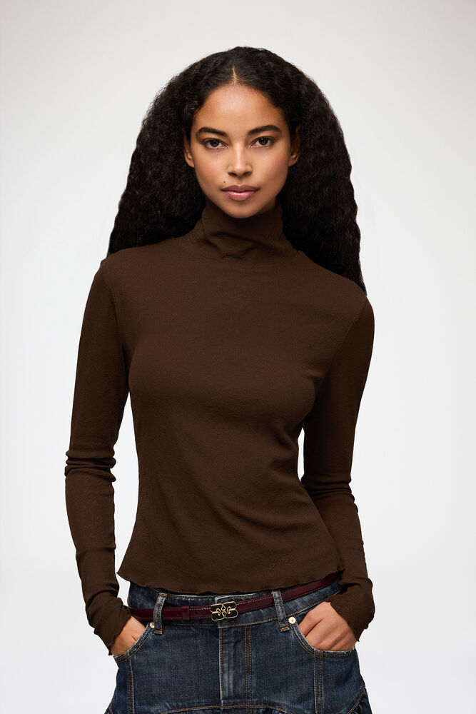 Turtleneck in Marl Mesh, Demitasse