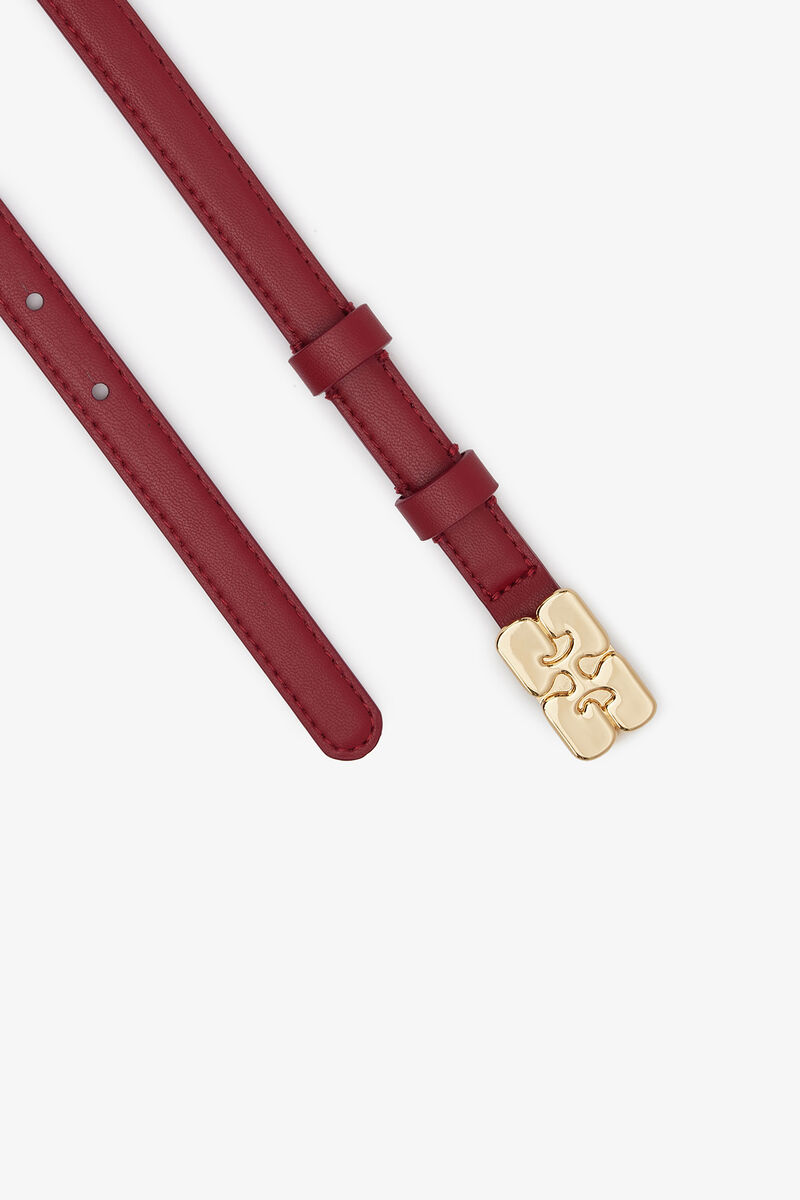 Kat Small Belt in Red, Recycled Leather, in colour Red Dahlia - 2 - GANNI