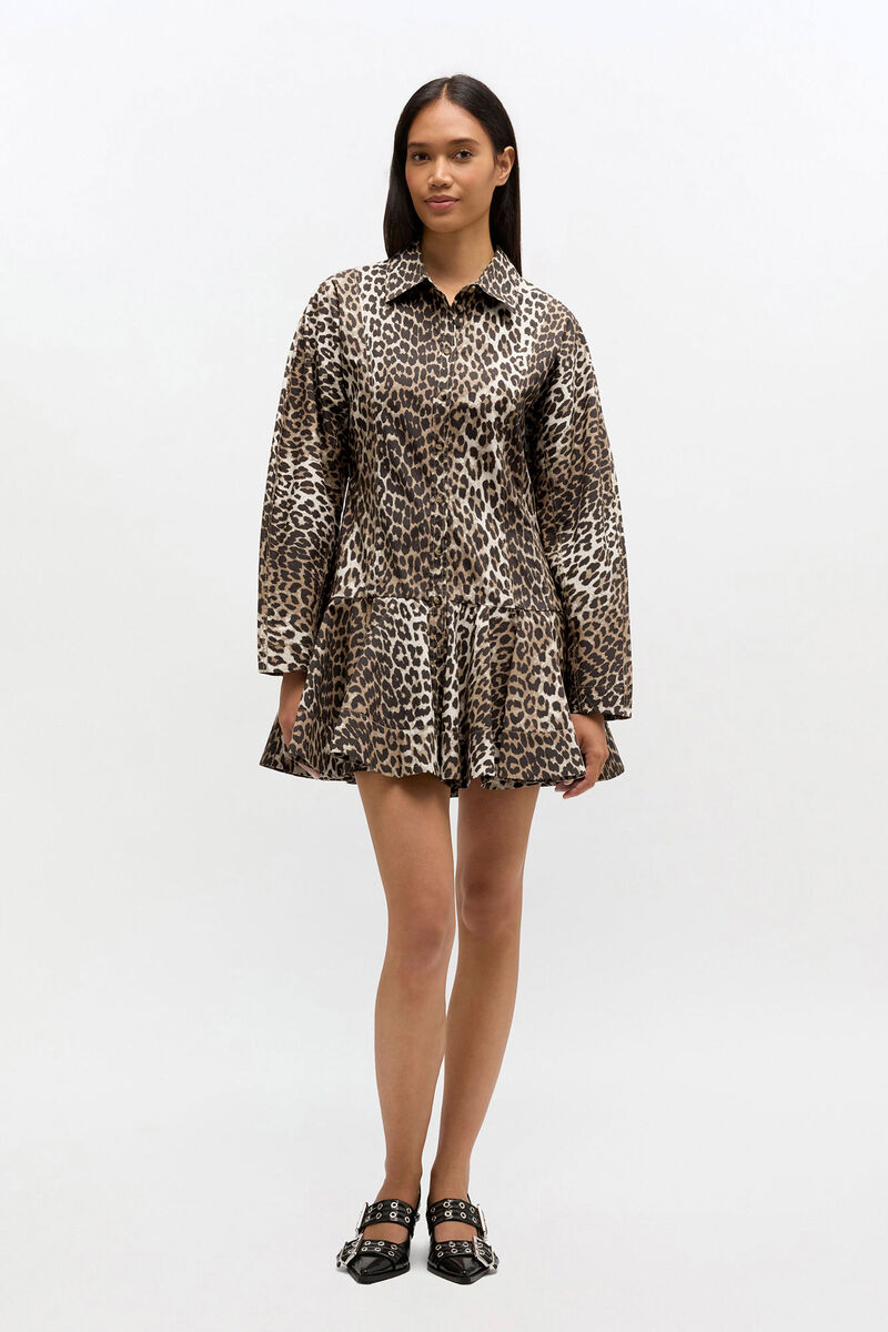 Leopard Shirt Dress, in colour Almond Milk - 1 - GANNI