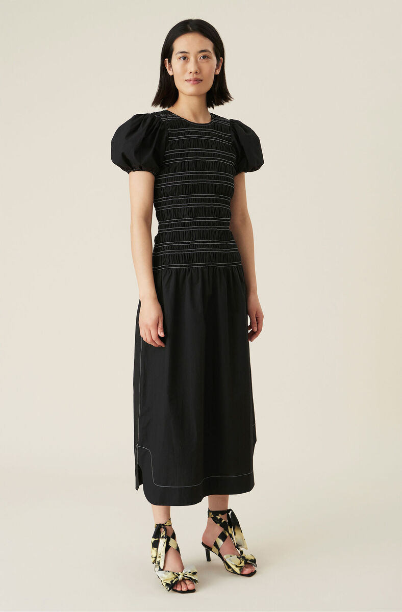Cotton Poplin Dress, Cotton, in colour Black - 3 - GANNI