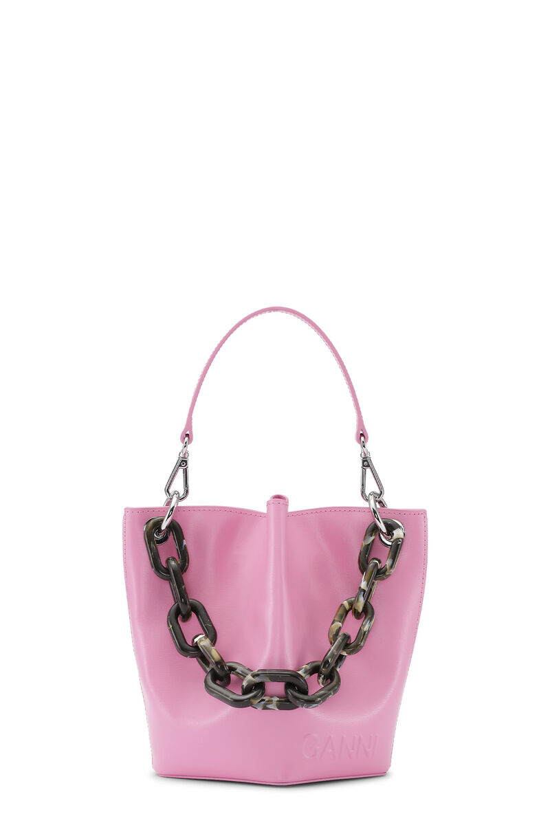Small Diamond Bucket Bag, Leather, in colour Cyclamen - 1 - GANNI