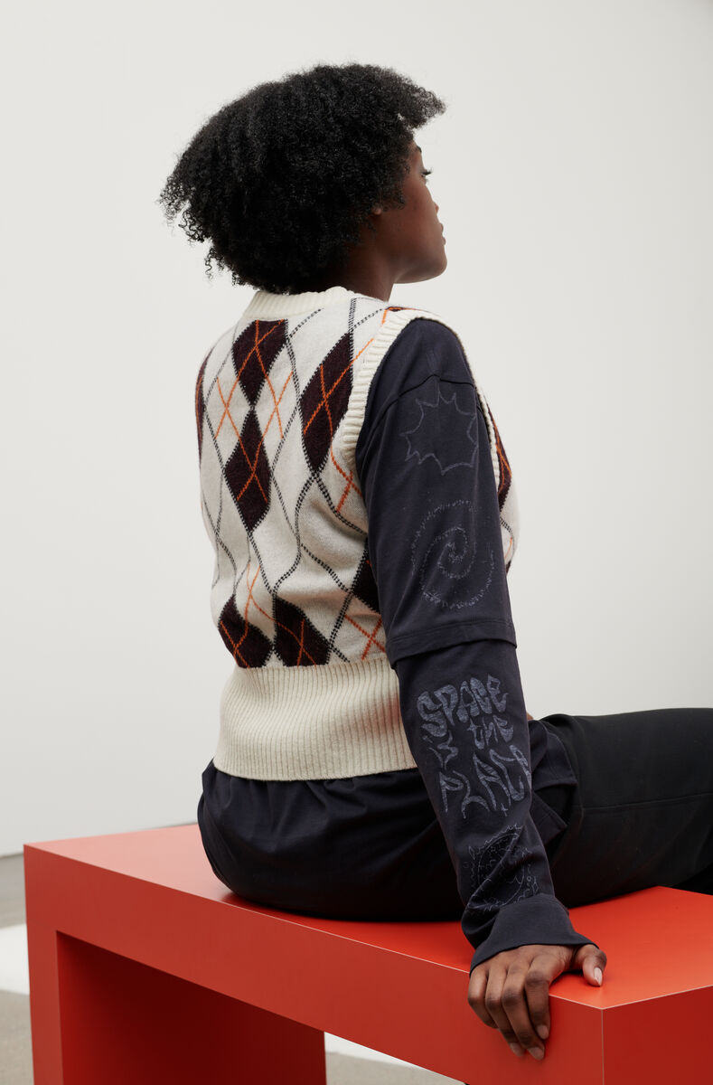 Harlequin Knit V-Neck Vest, Polyamide, in colour Egret - 6 - GANNI