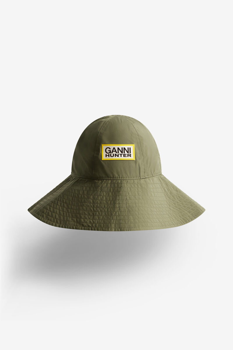 Wasserfester Bucket Hat, Recycled Polyester, in colour Military Olive - 2 - GANNI