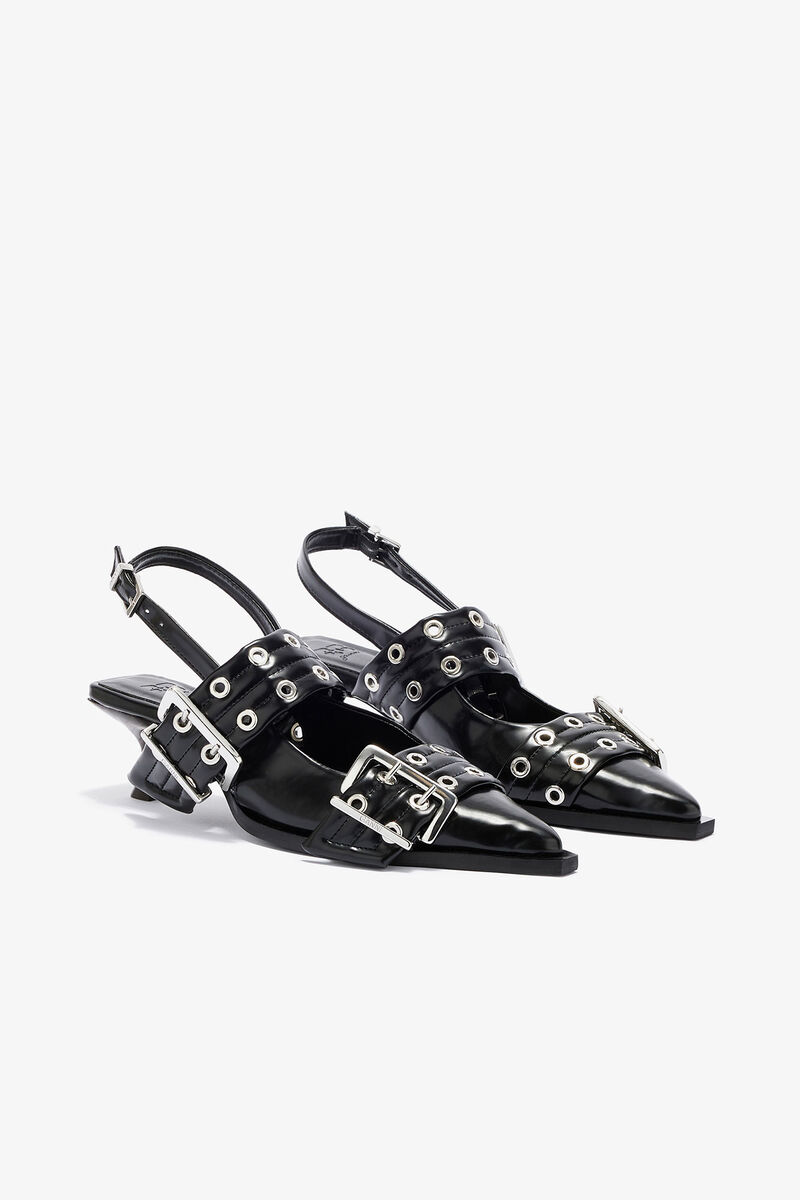 Feminine Buckle Heels in Black, Recycled Polyester, in colour Black - 2 - GANNI