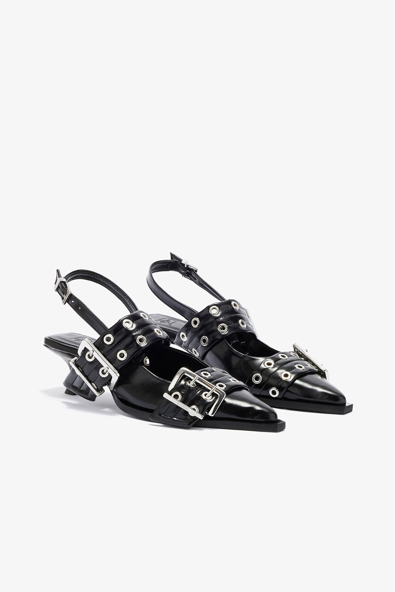 Feminine Buckle Heels in Black, Recycled Polyester, in colour Black - 2 - GANNI