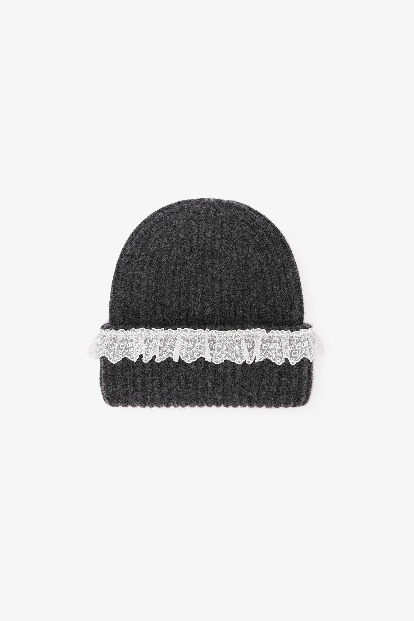 Ganni Women's Grey Compact Lace Beanie In Phantom, Wool - Image 4