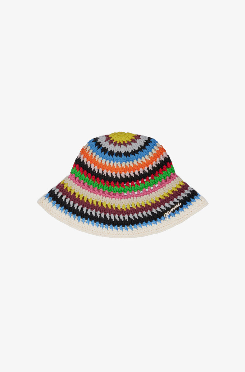 Multicolour Crochet Bucket Hat, Cotton, in colour Multicolour - 1 - GANNI