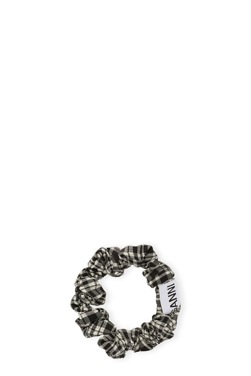 Scrunchie i seersuckertyg, Elastane, in colour Mini Check Black - 1 - GANNI