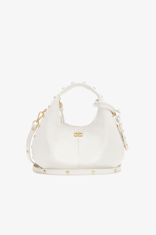 Mini Hobo Bag Studs in White, Egret