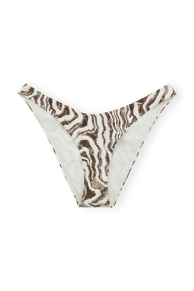 Recycled Printed Lowrise Wave Bikini Briefs, Elastane, in colour Egret - 1 - GANNI
