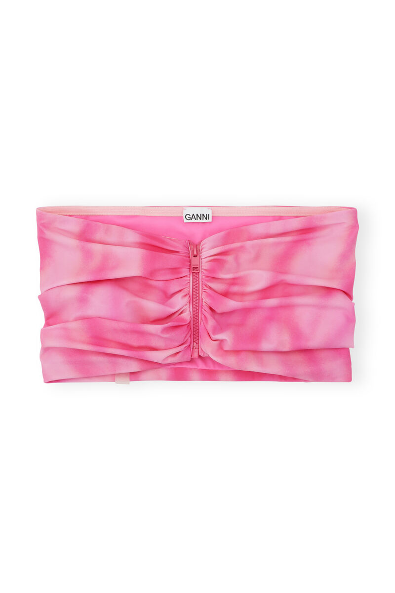 Bandeau Bikini Top, Elastane, in colour Dreamy Daze Phlox Pink - 1 - GANNI