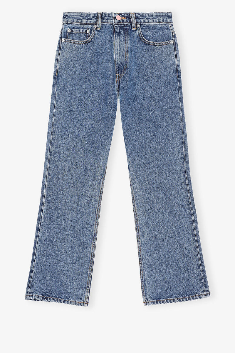 Betzy Cropped Jeans, Cotton, in colour Mid Blue Stone - 1 - GANNI