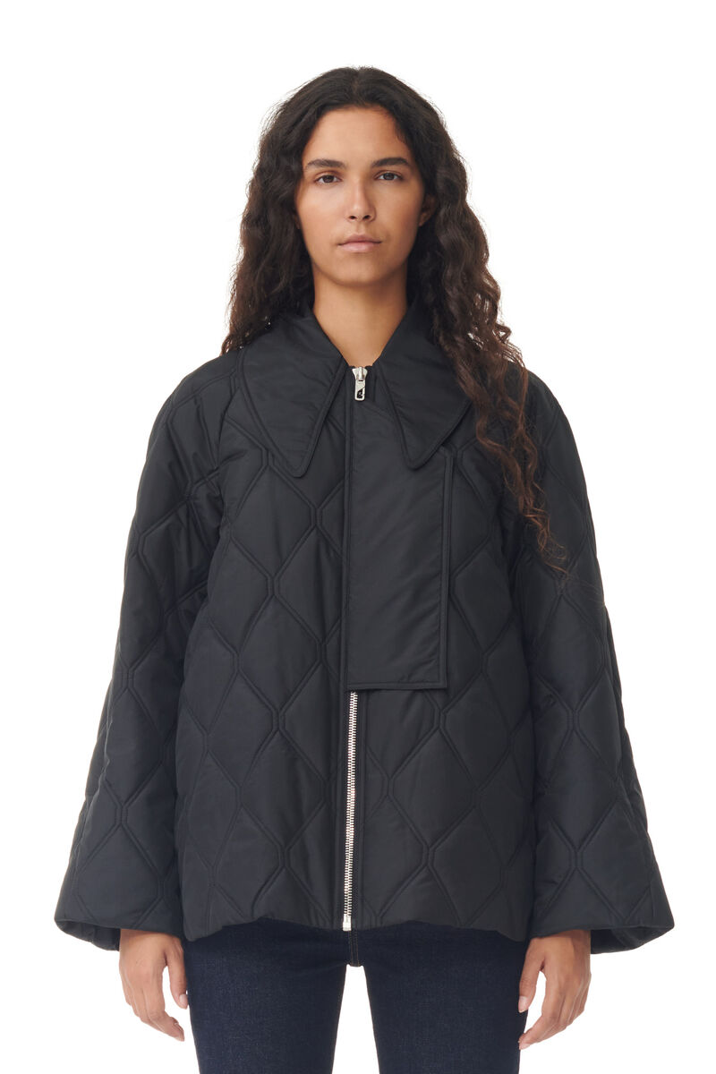 Black Ripstop Quilt Jacke, Recycled Polyester, in colour Black - 1 - GANNI