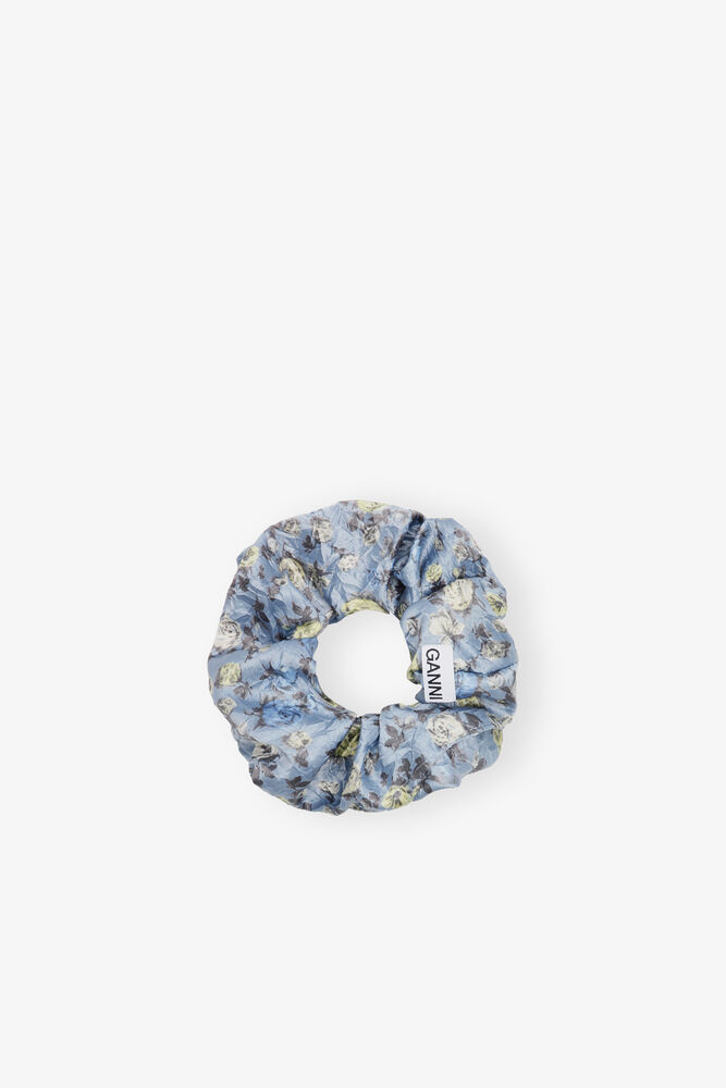 Blue Crinkled Satin Scrunchie, Dusty Blue