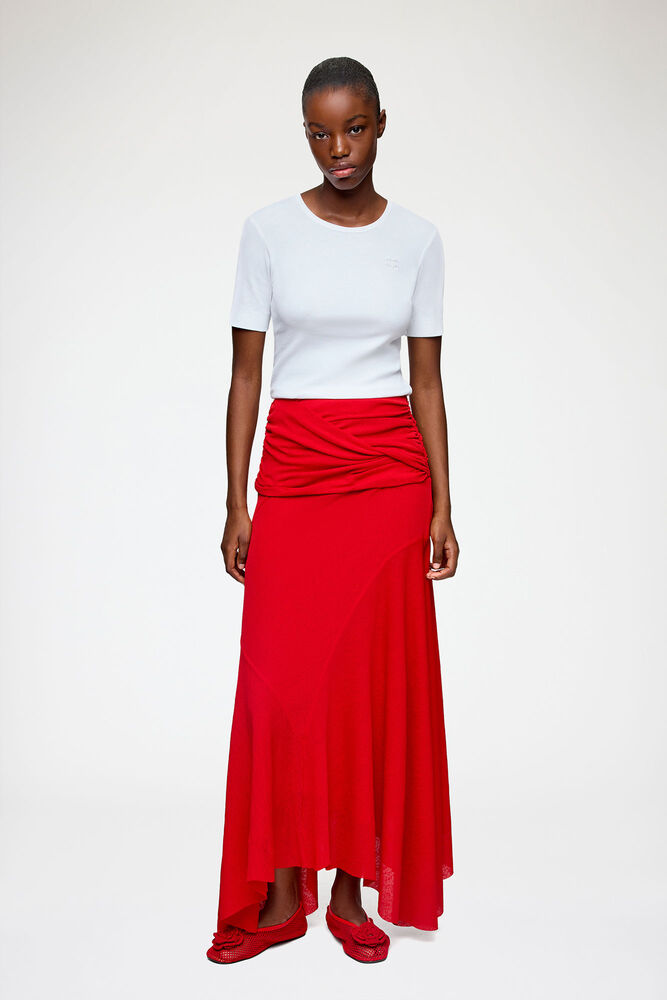 Jupe longue en maille chin&eacute;e rouge, Goji Berry