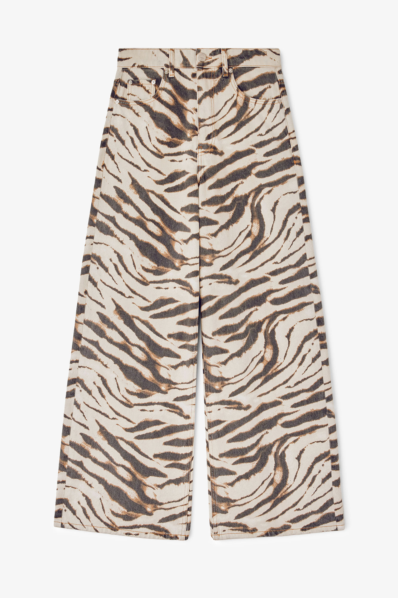Lari Wide Jeans in Zebra Denim, Organic Cotton, in colour Egret - 1 - GANNI