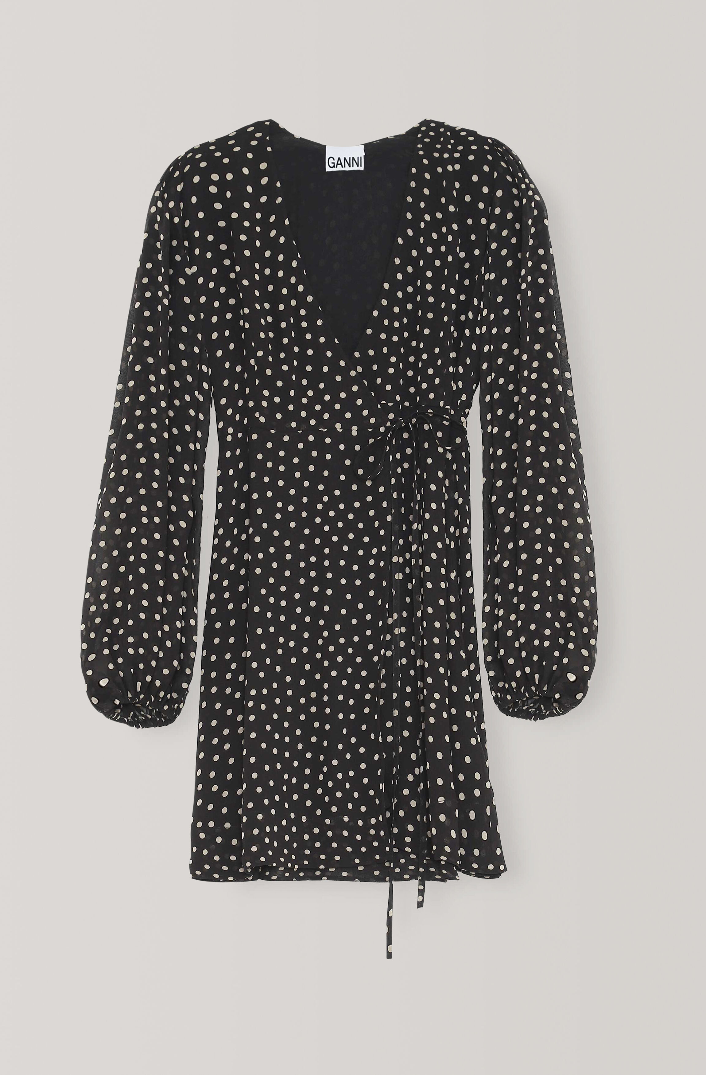 ganni printed georgette wrap dress