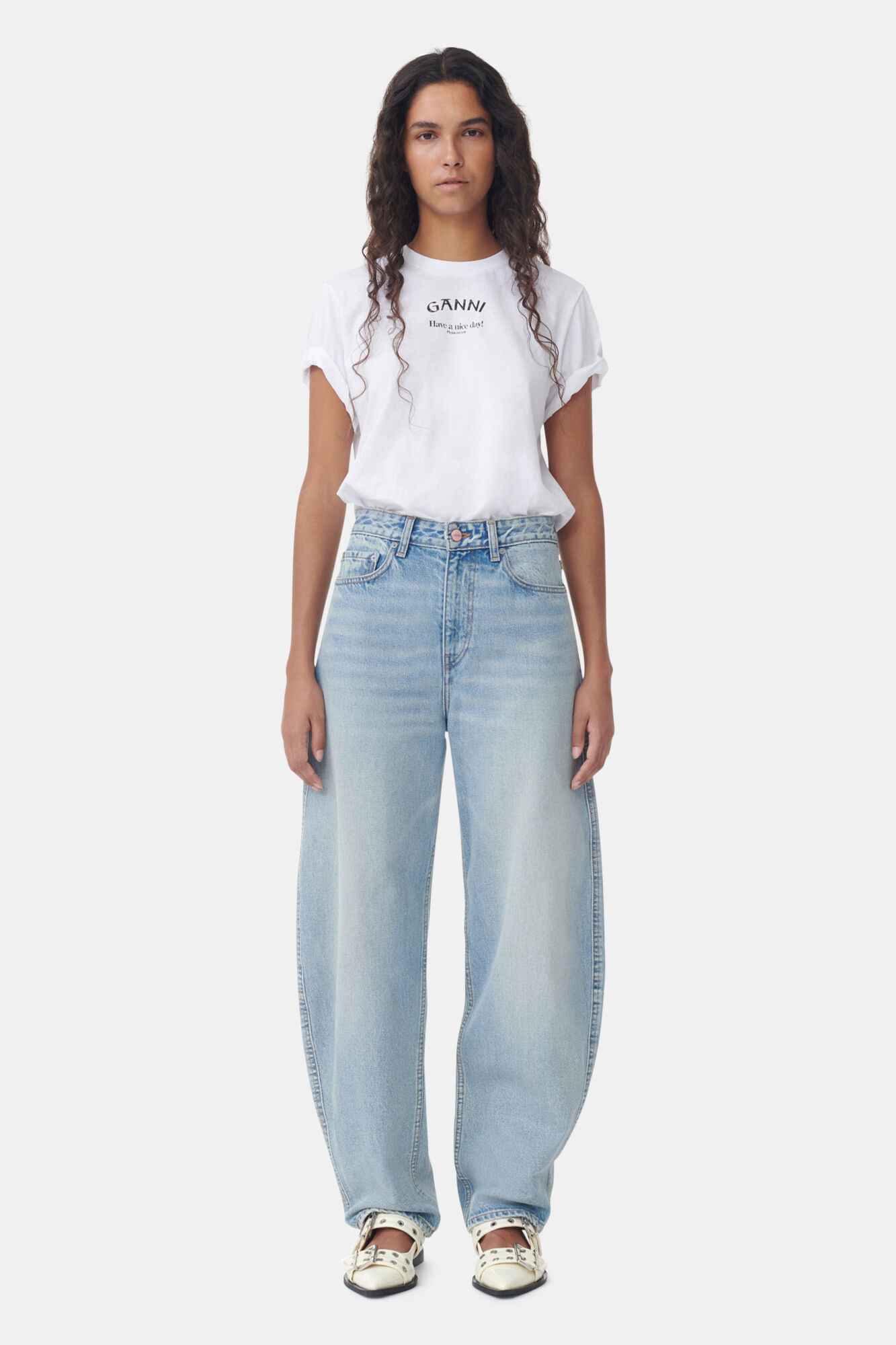 Light Blue Stary Jeans, Cotton, in colour Light Blue Vintage - 1 - GANNI