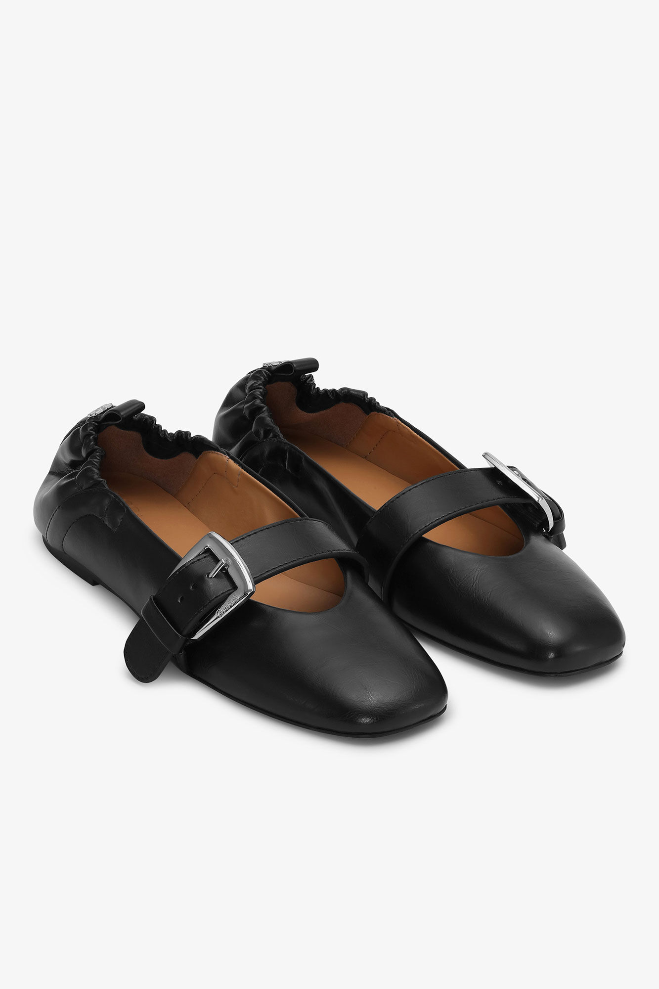 Schwarze Ballerinas mit Schnallenriemen, Cotton, in colour Black - 2 - GANNI