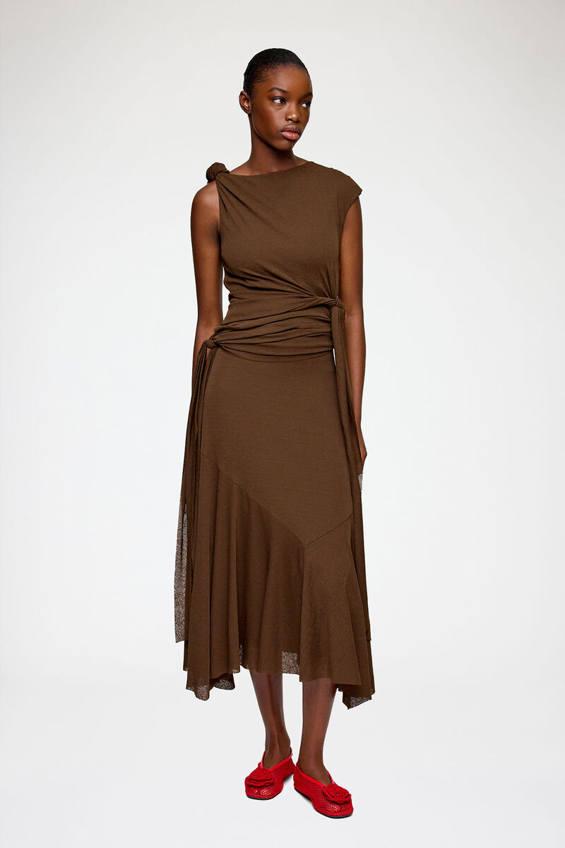 Robe longue en maille chin&eacute;e, Recycled Polyester, in colour Demitasse - 2 - GANNI