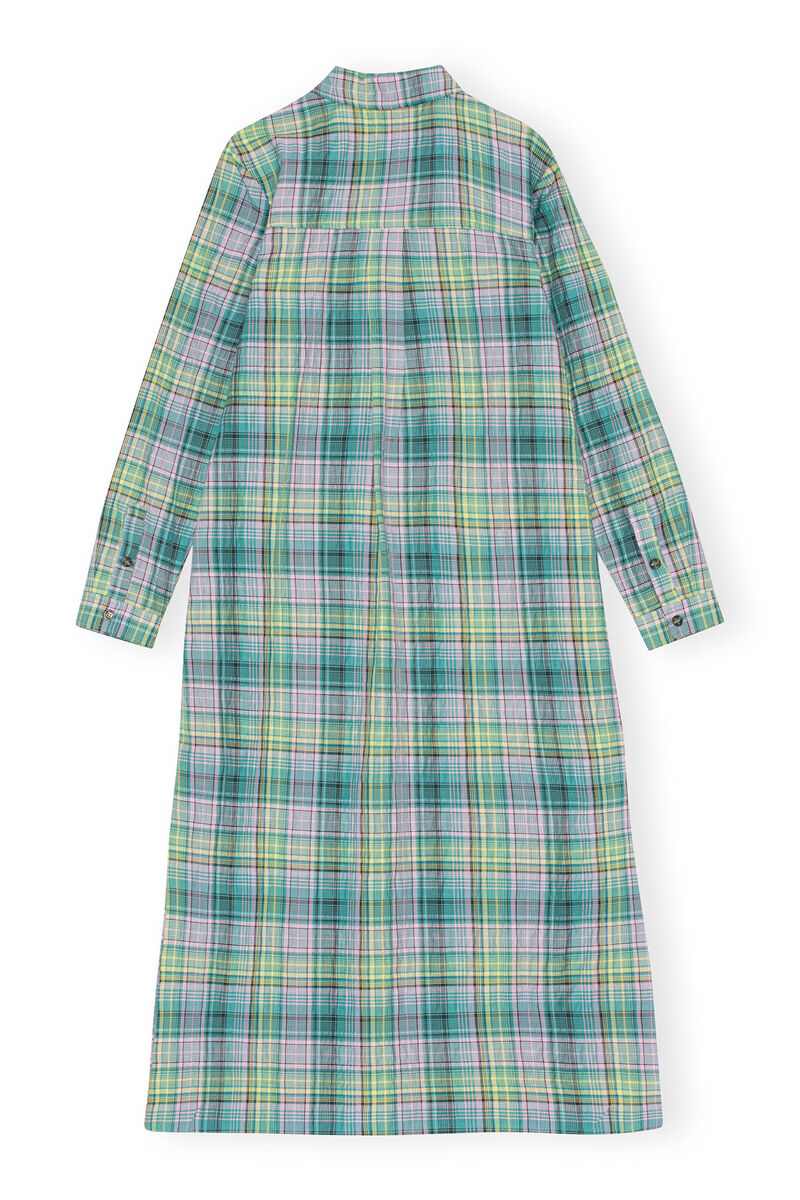 Seersucker Check Shirt Dress, Organic Cotton, in colour Lagoon - 2 - GANNI