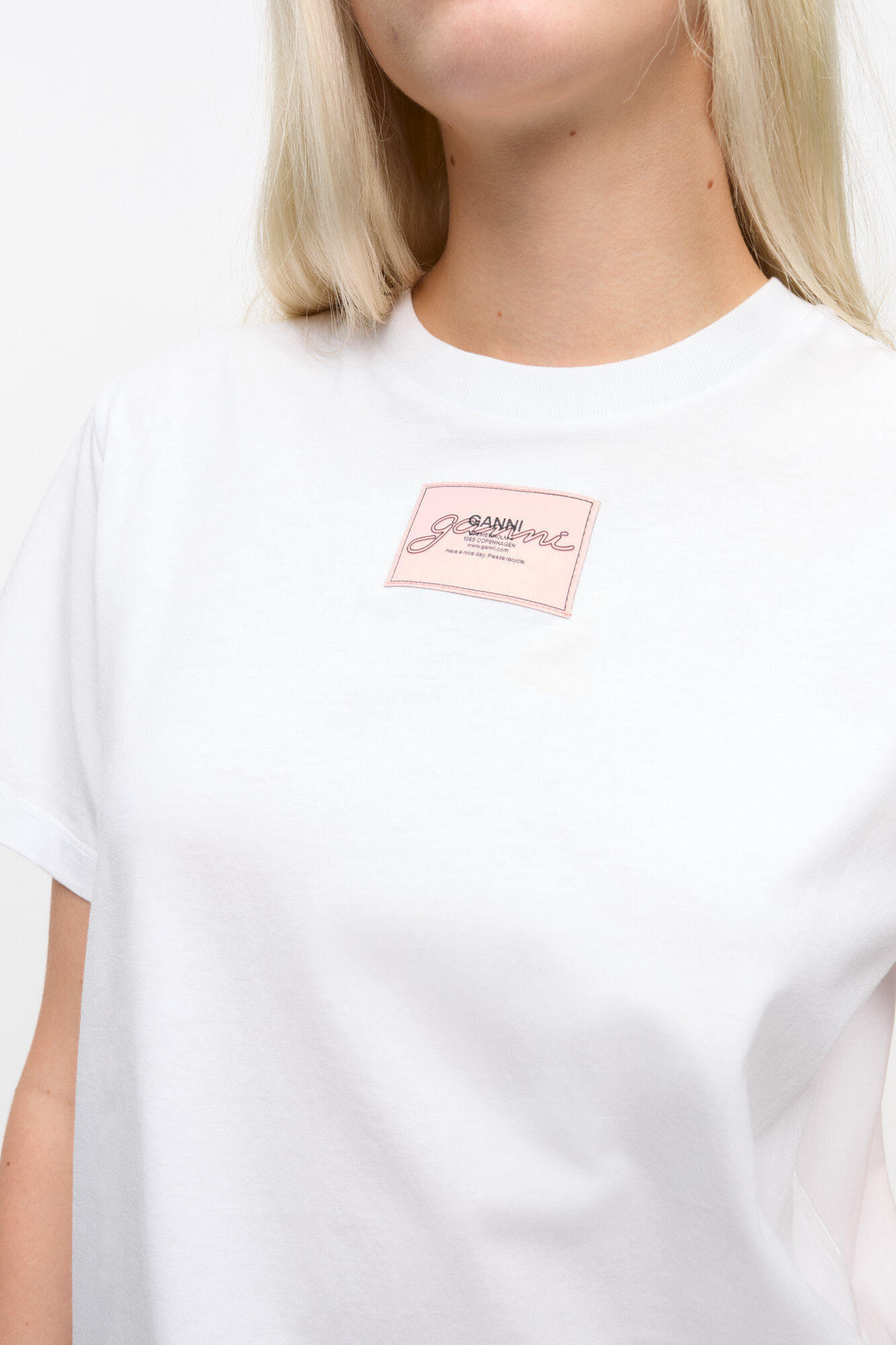White Basic Jersey Relaxed T-shirt, Organic Cotton, in colour Bright White - 2 - GANNI