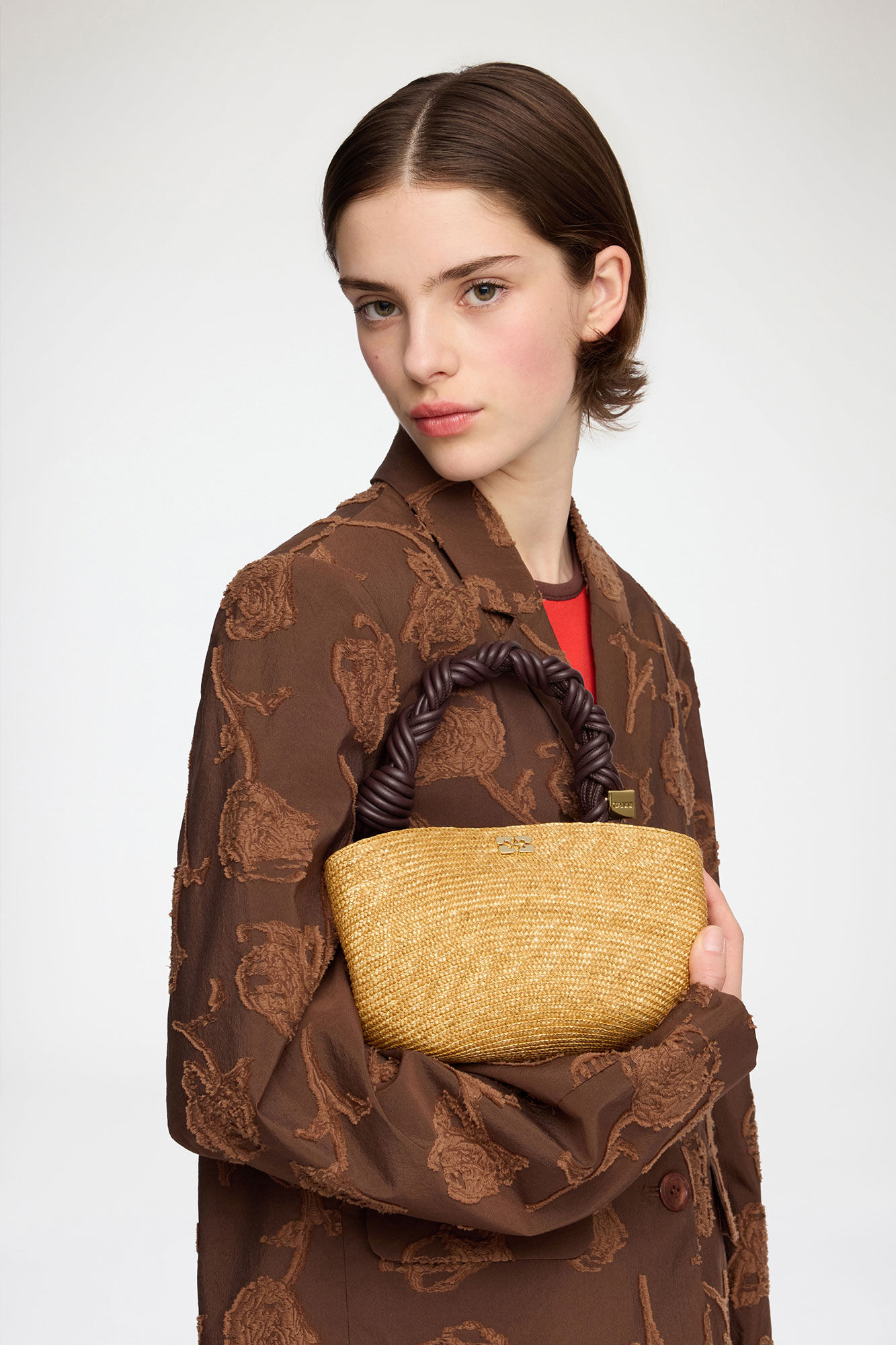Mini Bou Bag in Straw, Straw, in colour Italian Straw - 2 - GANNI
