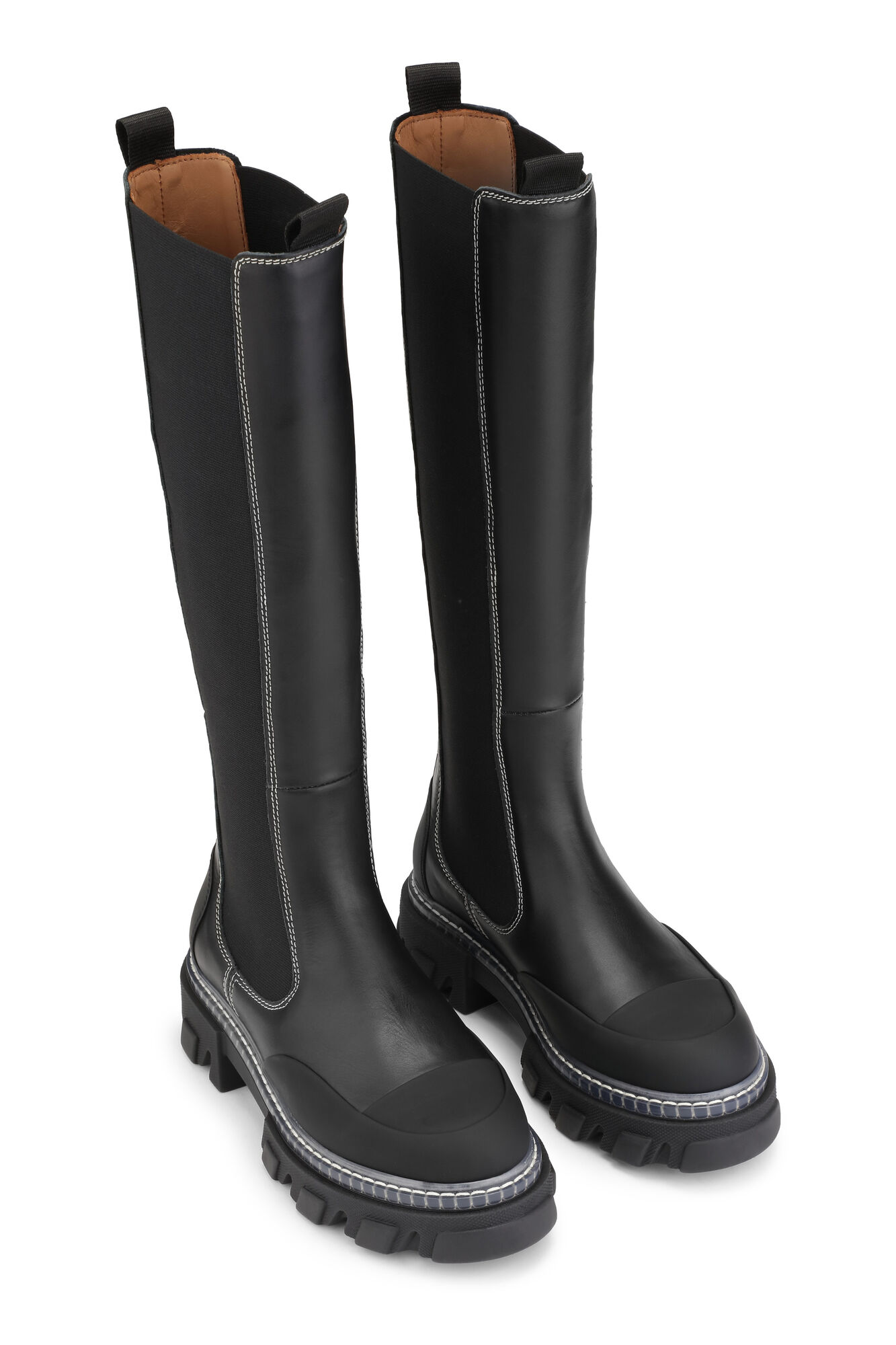 Cleated High Chelsea Boots, Calf Leather, in colour Black - 3 - GANNI