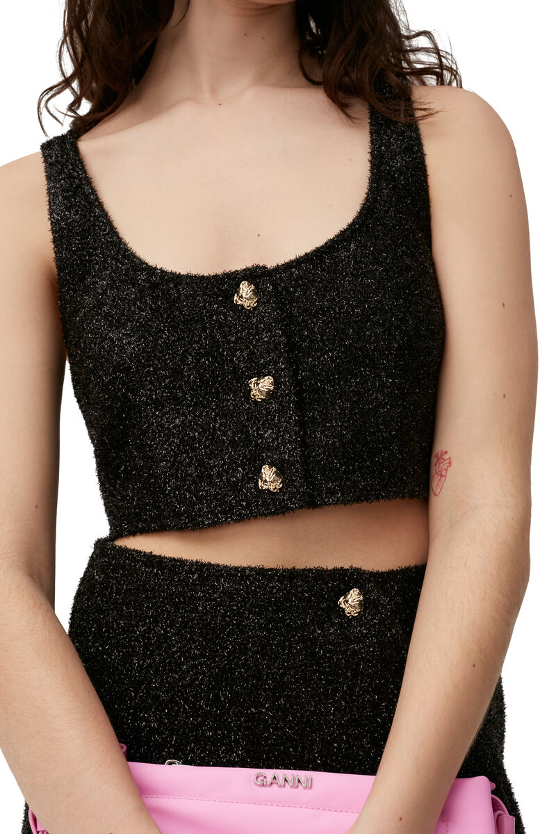 Sparkle Cropped Top, Polyester, in colour Black - 3 - GANNI