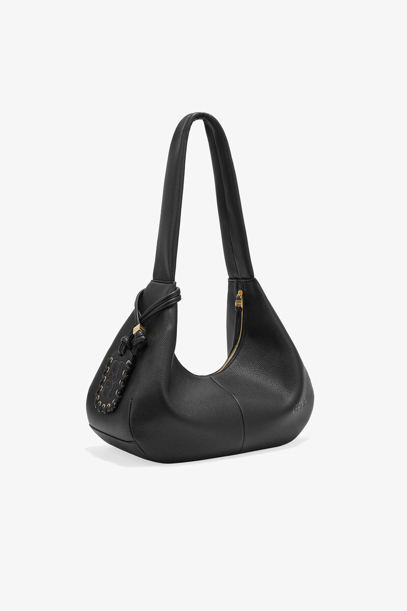Black Grained Medium Hobo Bag, Polyurethane, in colour Black - 2 - GANNI