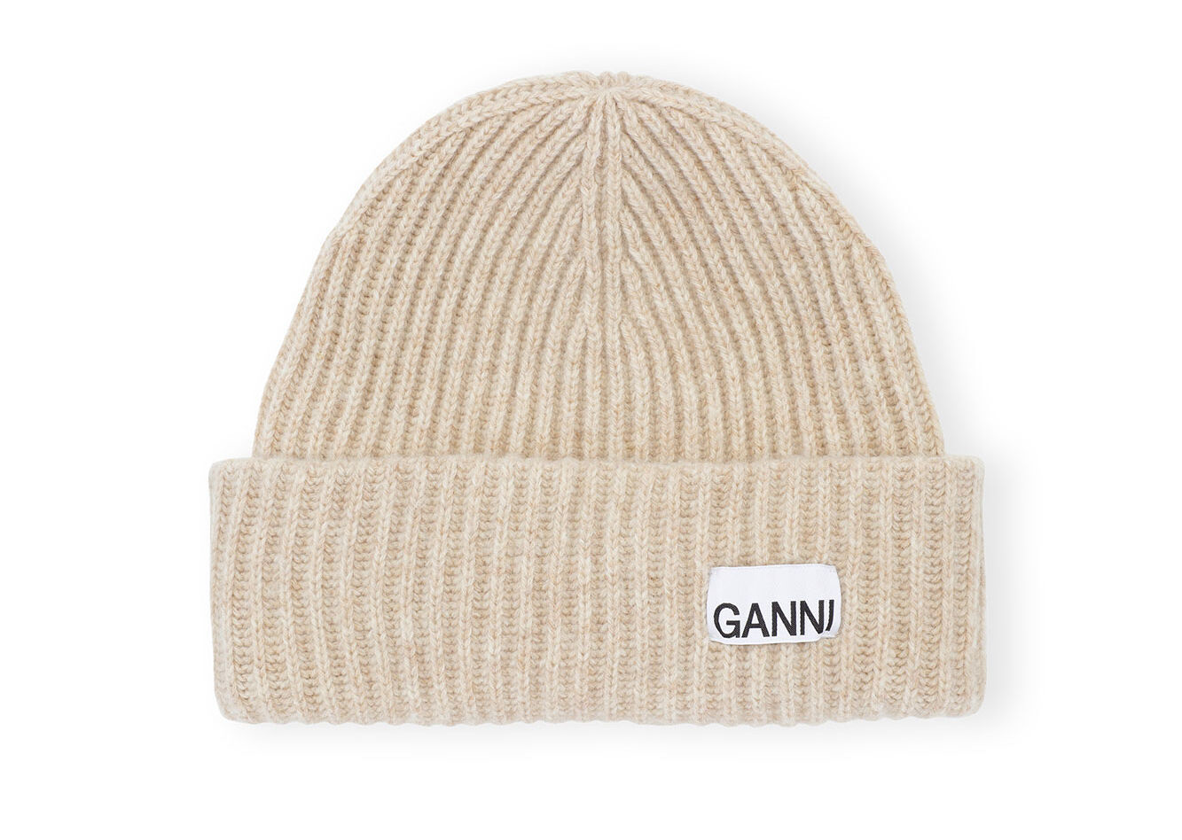 Oversized Wool Rib Knit Beanie , Recycled Polyamide, in colour Brazilian Sand - 1 - GANNI