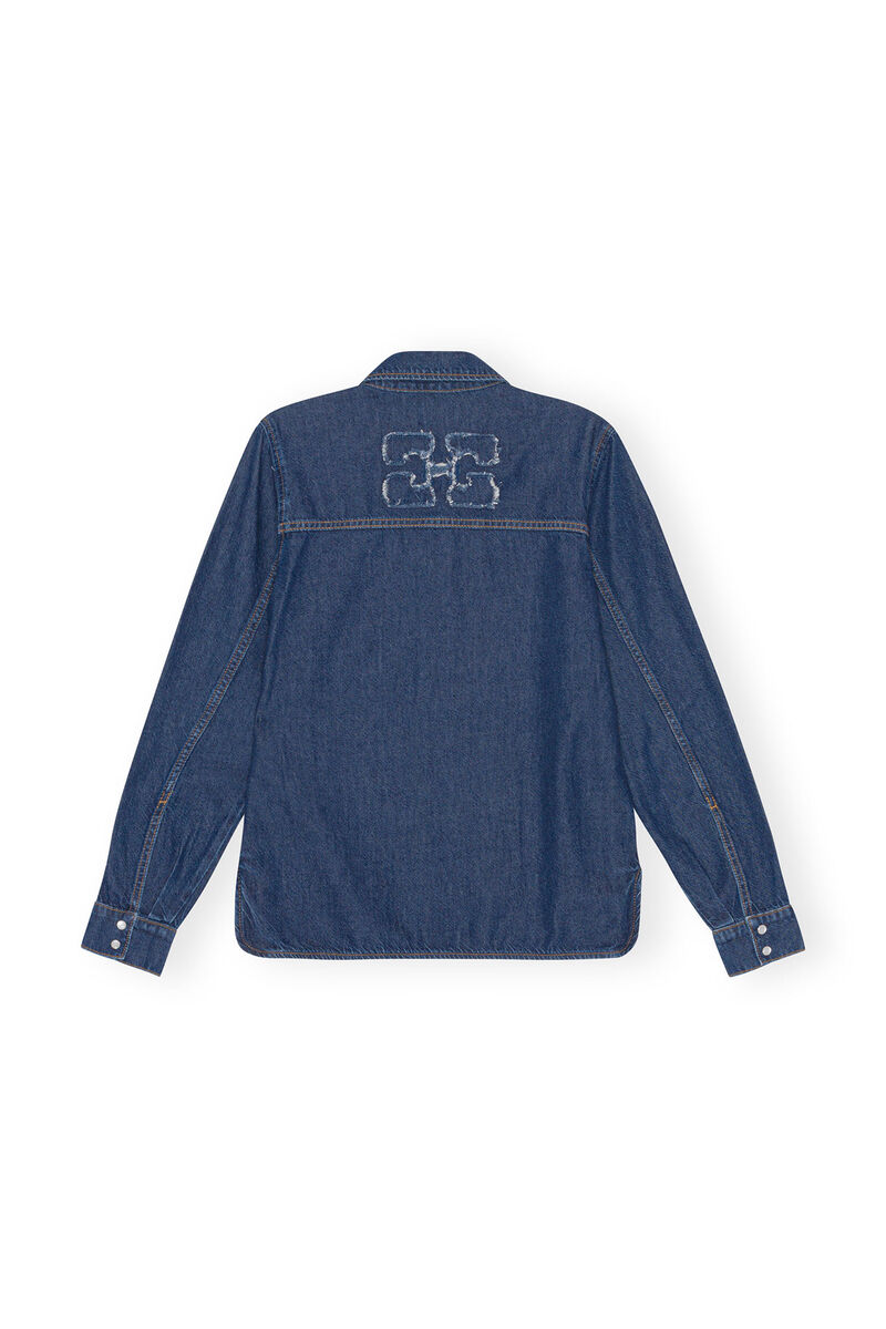 Re-Cut Denim Shirt, Lyocell, in colour Mid Blue Stone - 2 - GANNI