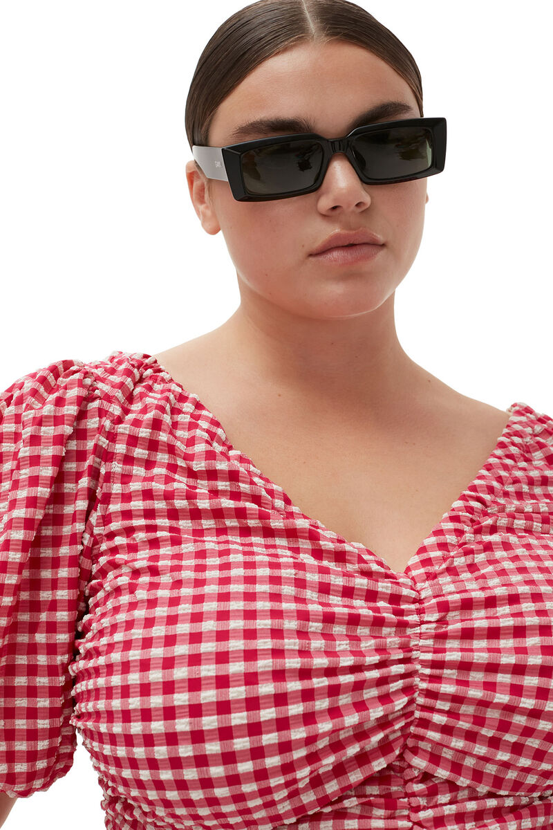 Black Rectangular Sunglasses, in colour Black - 3 - GANNI