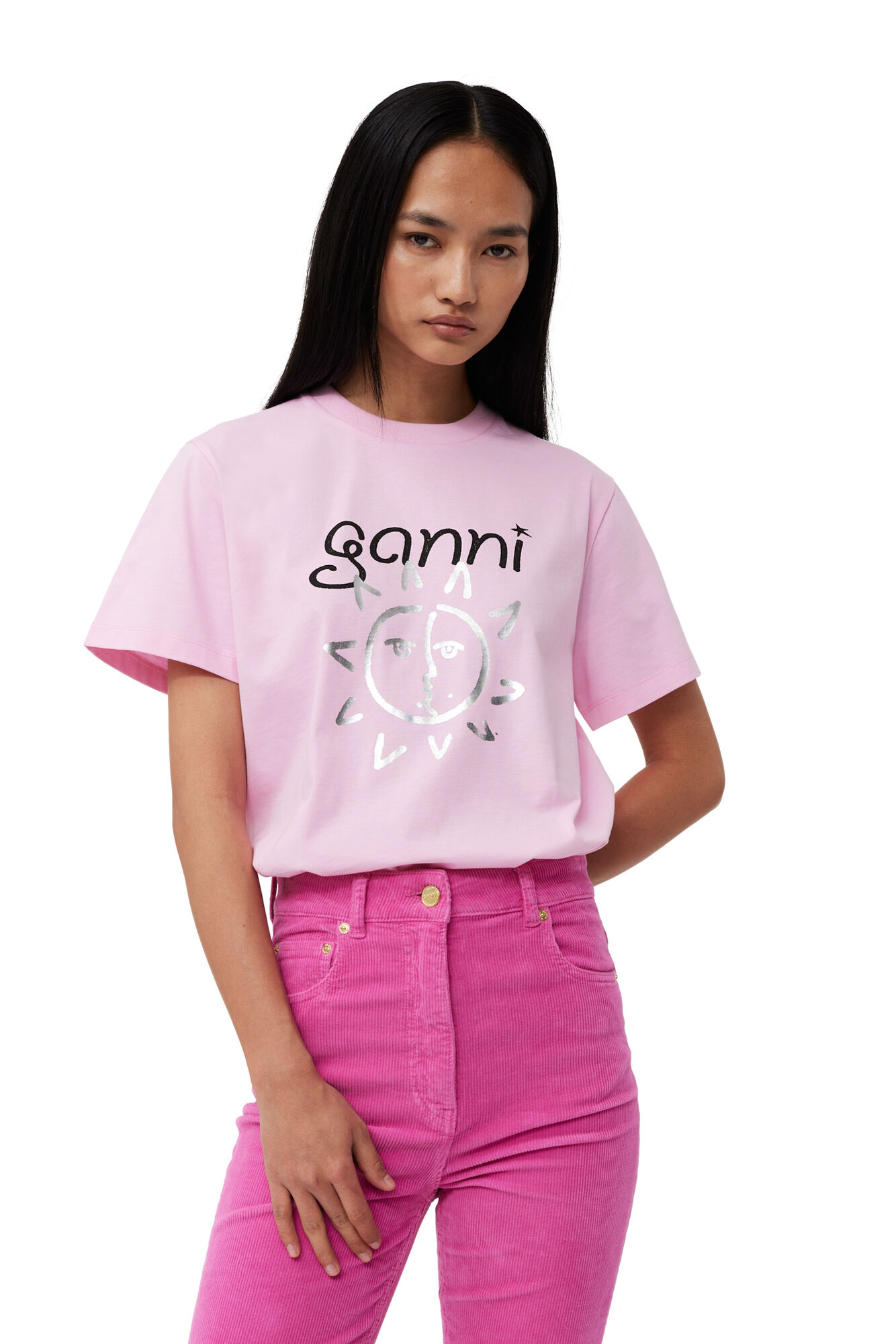 Pink Relaxed Sun T-shirt, Cotton, in colour Lilac Sachet - 4 - GANNI