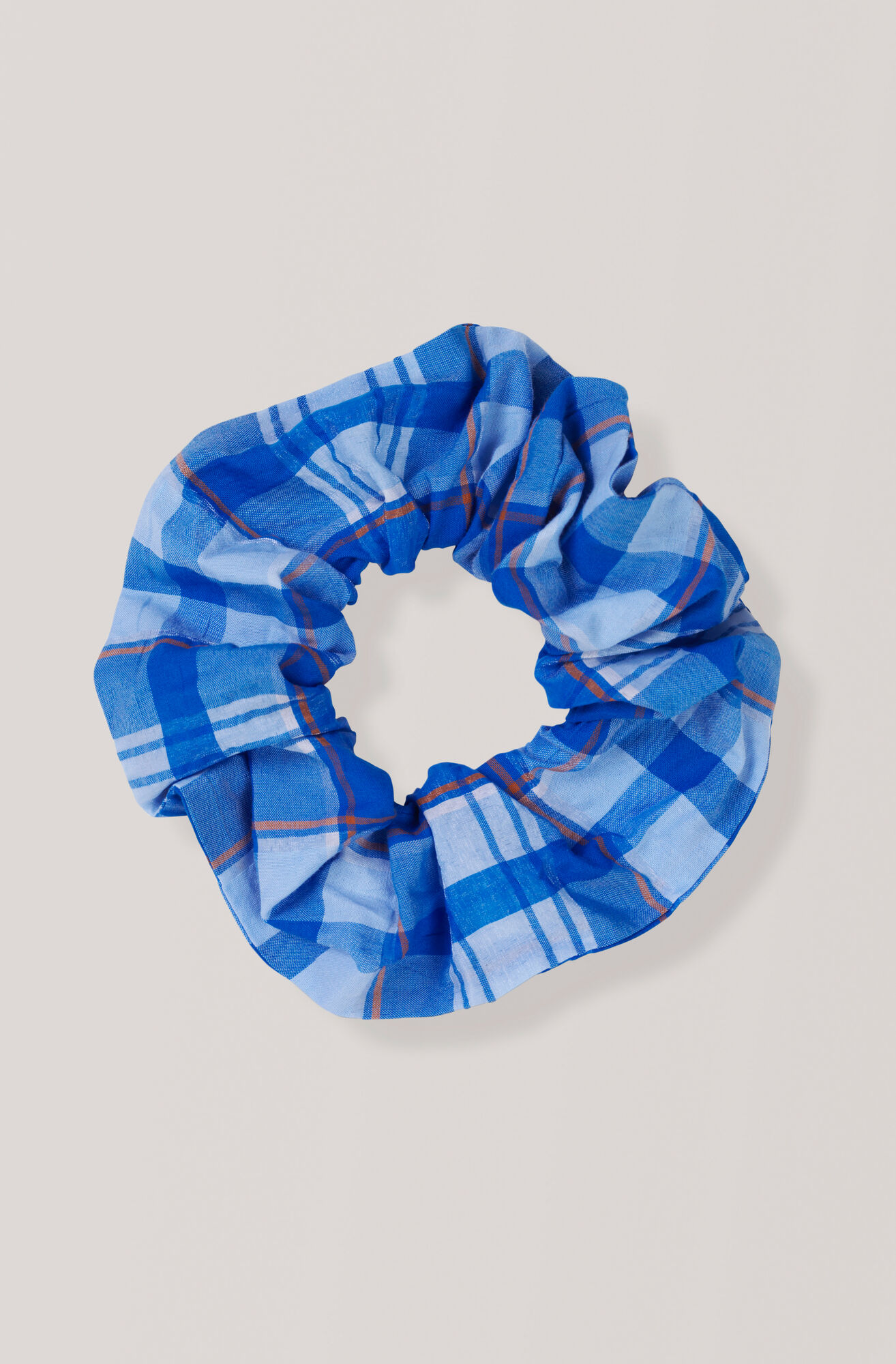 Seersucker Check Scrunchie, Lapis Blue Seersucker Check Scrunchie, Lapis Blue, hi-res