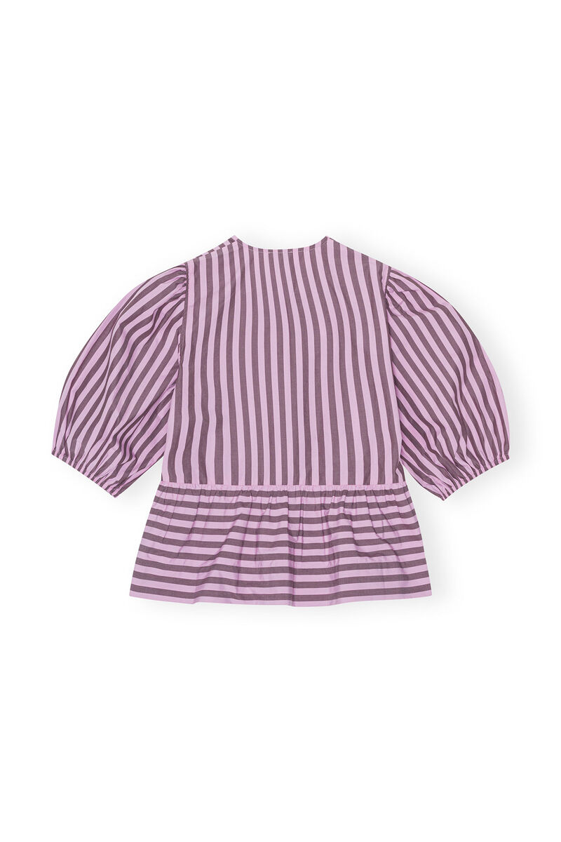 Striped Cotton Peplum Blouse, Cotton, in colour Bonbon - 2 - GANNI
