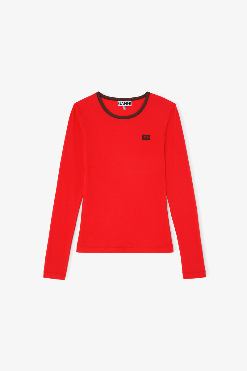 レッド ロングスリーブトップ, Organic Cotton, in colour High Risk Red - 1 - GANNI