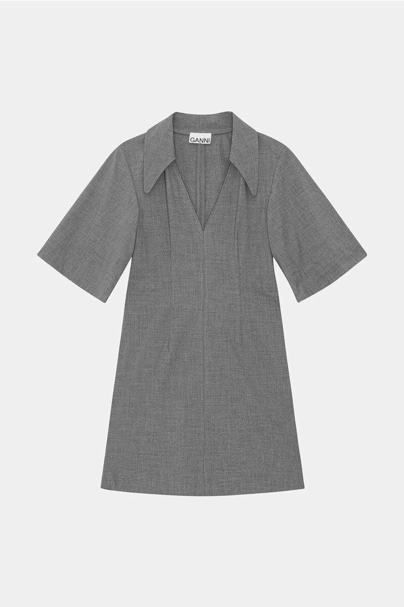 Grey Drapey Melange Mini Dress, Elastane, in colour Paloma Melange - 1 - GANNI